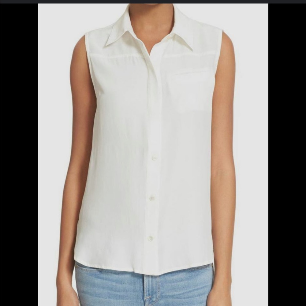 Frame White Silk Button Front Collared Sleeveless… - image 1